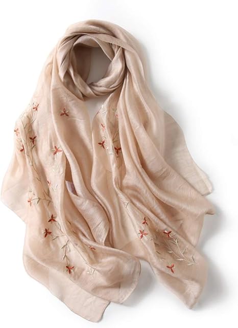 Amazon | [NJI] ストール 花柄 刺繍 ウール シルク 大判ストール 薄手